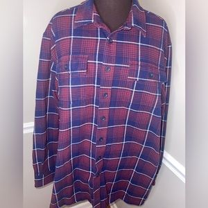 L.L. BEAN MEN'S SIZE XL TALL‎ RED BLUE PLAID CHAMOIS CLOTH FLANNEL SHIRT JACKET